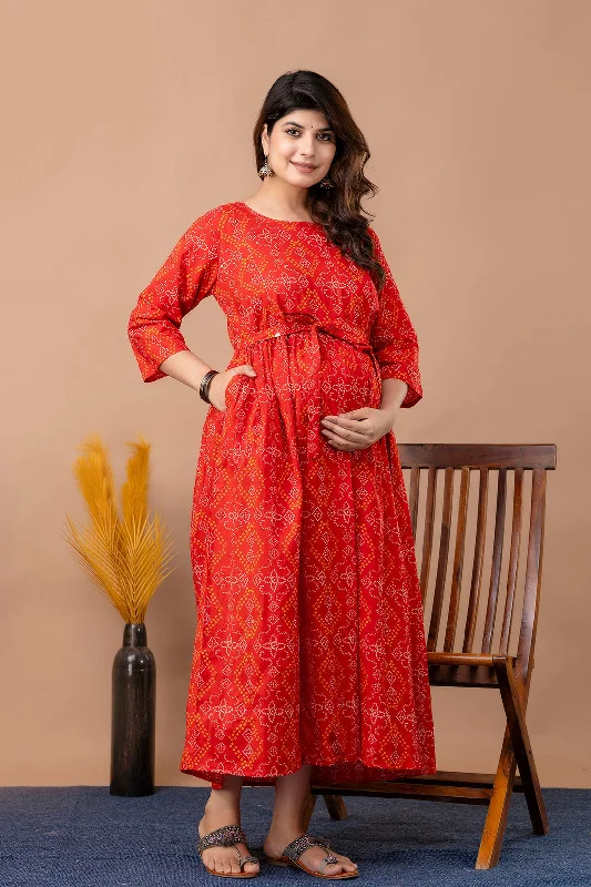Deal Dash Red Printed Maternity Dress For Women