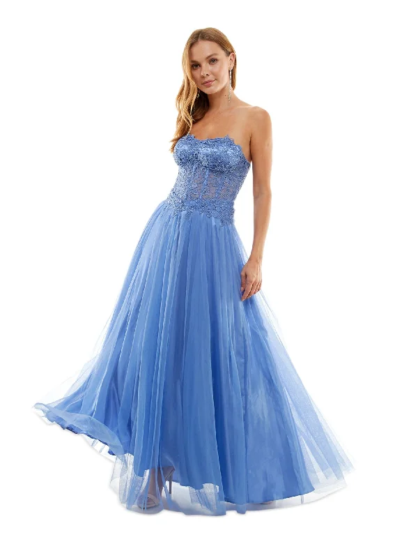 Super Savings BCX Womens Blue Zippered Lined Embroidered Bustier Bodice Sleeveless Sweetheart Neckline Full-Length Formal Gown Dress Super Savings BCX Womens Blue Zippered Lined Embroidered Bustier Bodice Sleeveless Sweetheart Neckline Full-Length Formal Gown Dress