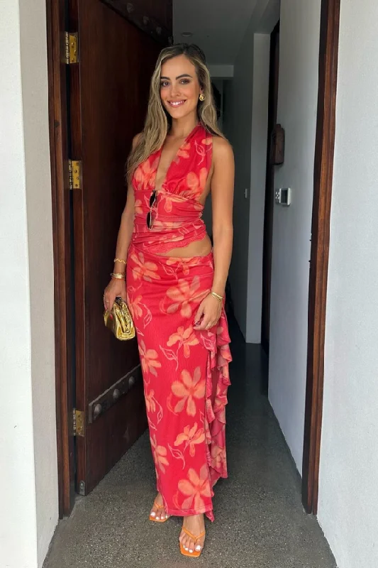 Special Offer Penelope Halter Maxi Dress Hibiscus Floral
