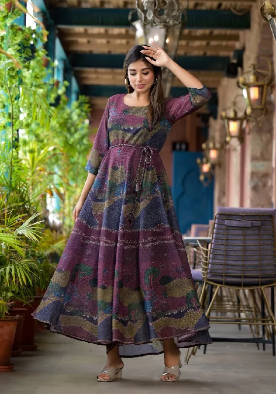 Super Deal Black Abstract Printed Georgette Dress With Doris At Waist