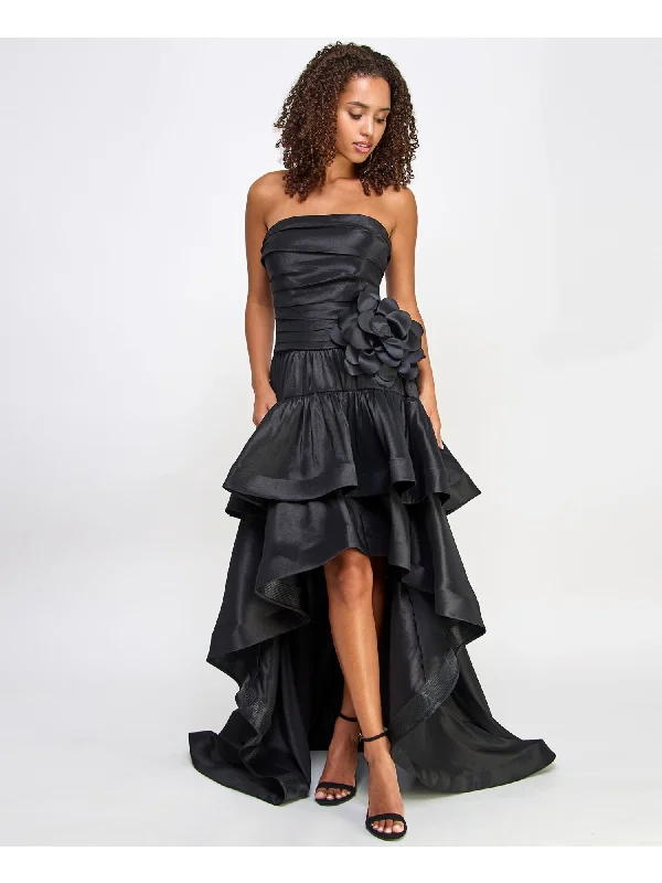 Limited Time CITY STUDIO Womens Black Pleated Zippered Rosette Waist Ruffled Hi-lo Hem Sleeveless Strapless Full-Length Prom Gown Dress Limited Time CITY STUDIO Womens Black Pleated Zippered Rosette Waist Ruffled Hi-lo Hem Sleeveless Strapless Full-Length Prom Gown Dress