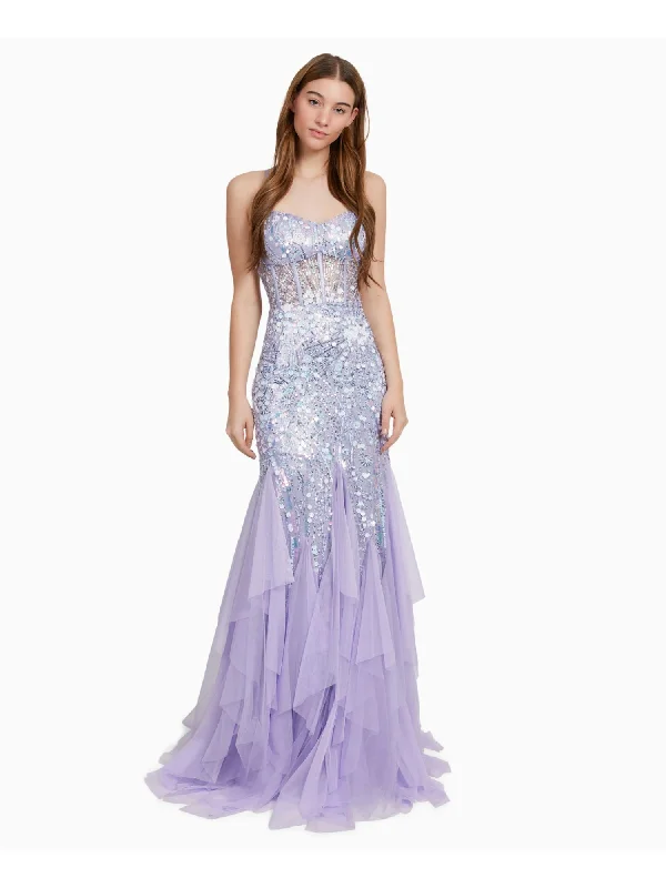 Deal Explosion DEAR MOON Womens Purple Zippered Embroidered Sheer Boned Bodice Lace-up Back Spaghetti Strap Sweetheart Neckline Full-Length Prom Gown Dress Deal Explosion DEAR MOON Womens Purple Zippered Embroidered Sheer Boned Bodice Lace-up Back Spaghetti Strap Sweetheart Neckline Full-Length Prom Gown Dress