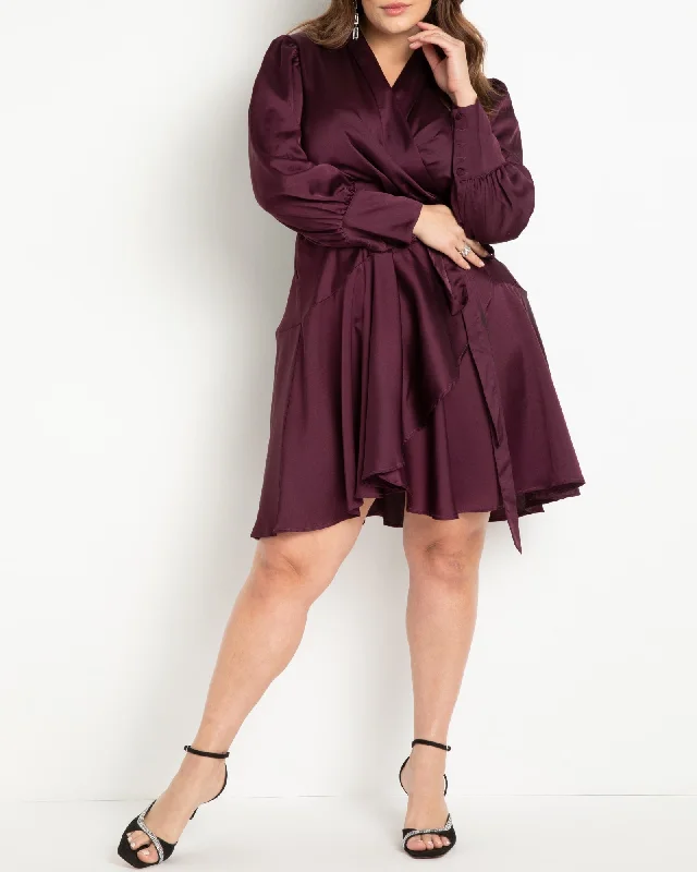 Limited Availability Mini Satin Wrap Dress | Potent Purple