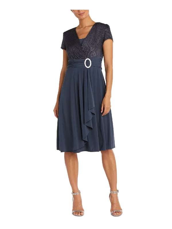 Super Deal R&M RICHARDS Womens Gray Stretch Glitter Embellished Pullover Lined Short Sleeve Surplice Neckline Below The Knee Wear To Work Faux Wrap Dress Super Deal R&M RICHARDS Womens Gray Stretch Glitter Embellished Pullover Lined Short Sleeve Surplice Neckline Below The Knee Wear To Work Faux Wrap Dress