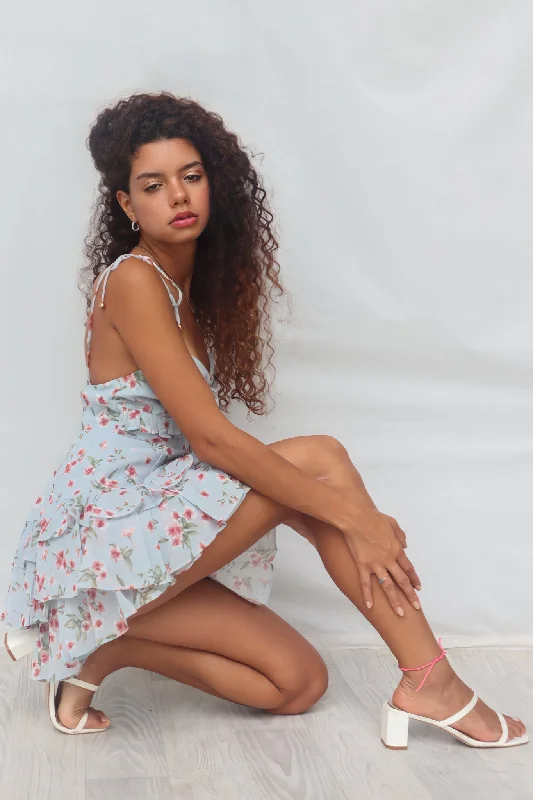 Can't Be Beat Diddie Mini Dress - Blue/Pink Floral