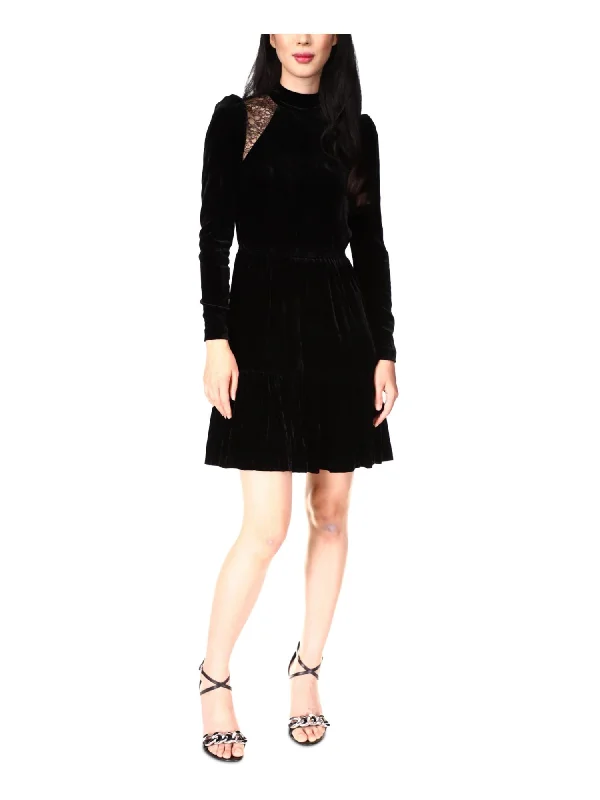 Unmissable Offer MICHAEL KORS Womens Black Zippered Pleated Lace Panels Pouf Sleeve Mock Neck Short Party Fit + Flare Dress Unmissable Offer MICHAEL KORS Womens Black Zippered Pleated Lace Panels Pouf Sleeve Mock Neck Short Party Fit + Flare Dress