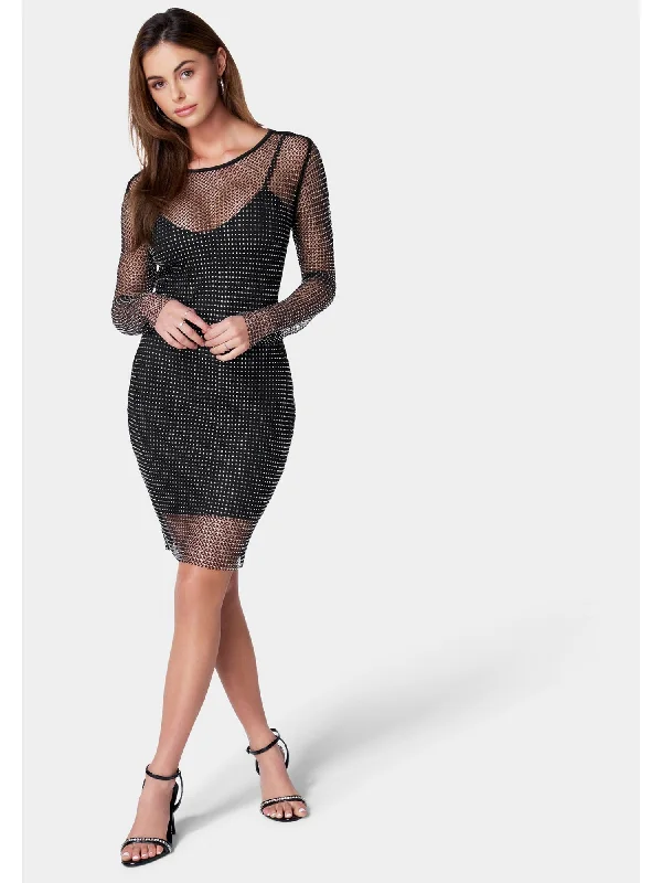 Weekend Deal JUMP APPAREL Womens Black Lined Long Sleeve Round Neck Above The Knee Party Sheath Dress Weekend Deal JUMP APPAREL Womens Black Lined Long Sleeve Round Neck Above The Knee Party Sheath Dress