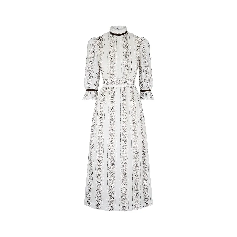 Value Deals 1970s White Floral Lace and Cotton Maxi Dress