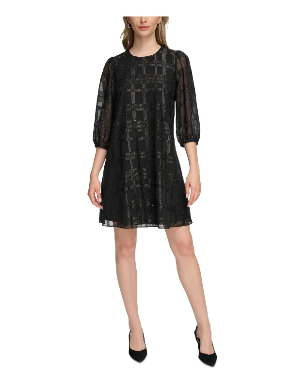 Year-End Sale CALVIN KLEIN Womens Black Lined Keyhole Back Pullover 3/4 Sleeve Round Neck Short Party Shift Dress Year-End Sale CALVIN KLEIN Womens Black Lined Keyhole Back Pullover 3/4 Sleeve Round Neck Short Party Shift Dress