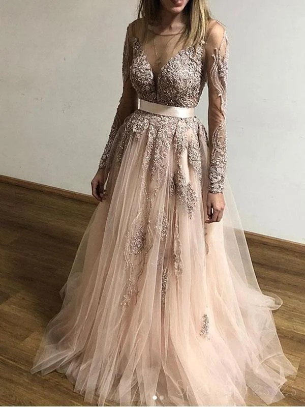 Act Fast Popular Long Sleeves Lace Cheap Long Evening Prom Dresses, Custom Sweet16 Dresses, 18414