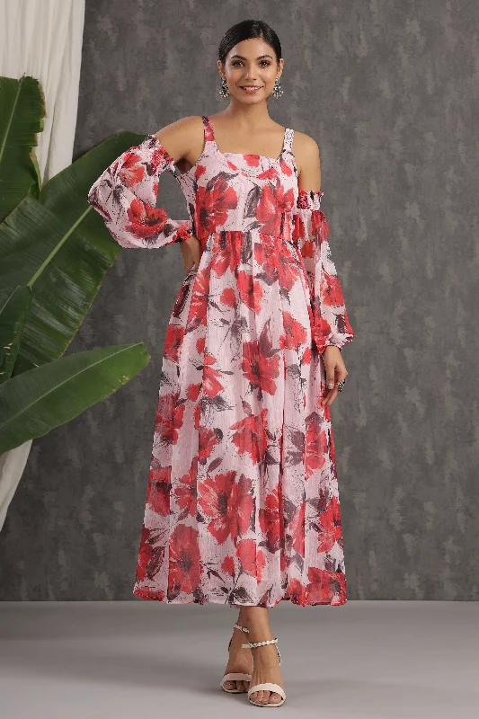 Massive Deals Women Light pink Chiffon Printed Dress