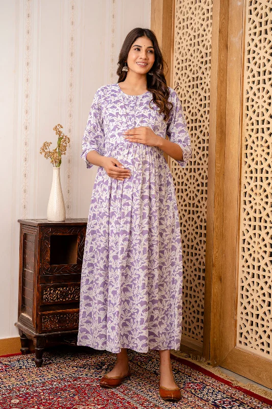 Exclusive Online Offer Purple Printed Maternity Dress For Women