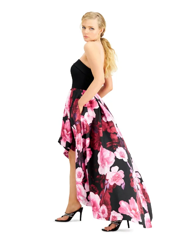New Arrival SPEECHLESS Womens Pink Pocketed Zippered Floral Sleeveless Strapless Full-Length Prom Hi-Lo Dress New Arrival SPEECHLESS Womens Pink Pocketed Zippered Floral Sleeveless Strapless Full-Length Prom Hi-Lo Dress
