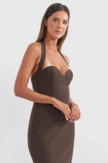 Exclusive Deal Socialite Halter Mini Dress Coffee
