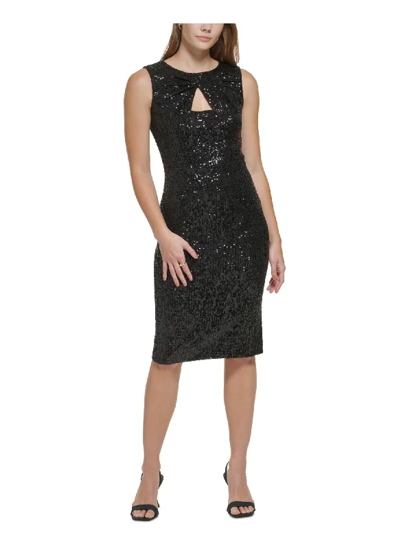Overstock Sale CALVIN KLEIN Womens Black Zippered Pleated Keyhole Back Slit Lined Sleeveless Round Neck Knee Length Evening Sheath Dress Overstock Sale CALVIN KLEIN Womens Black Zippered Pleated Keyhole Back Slit Lined Sleeveless Round Neck Knee Length Evening Sheath Dress
