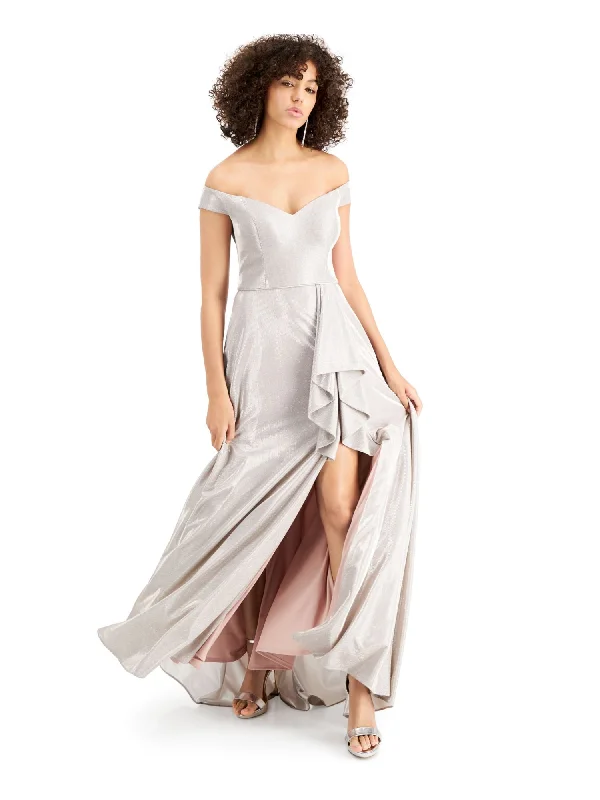 Price Cut BLONDIE NITES Womens Silver Slitted Glitter Off Shoulder Full-Length Formal Fit + Flare Dress Price Cut BLONDIE NITES Womens Silver Slitted Glitter Off Shoulder Full-Length Formal Fit + Flare Dress