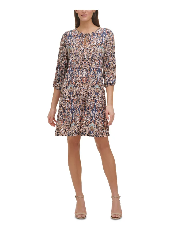 Today’s Special TOMMY HILFIGER Womens Blue Stretch 3/4 Sleeve Tie Neck Above The Knee Party Shift Dress Today’s Special TOMMY HILFIGER Womens Blue Stretch 3/4 Sleeve Tie Neck Above The Knee Party Shift Dress