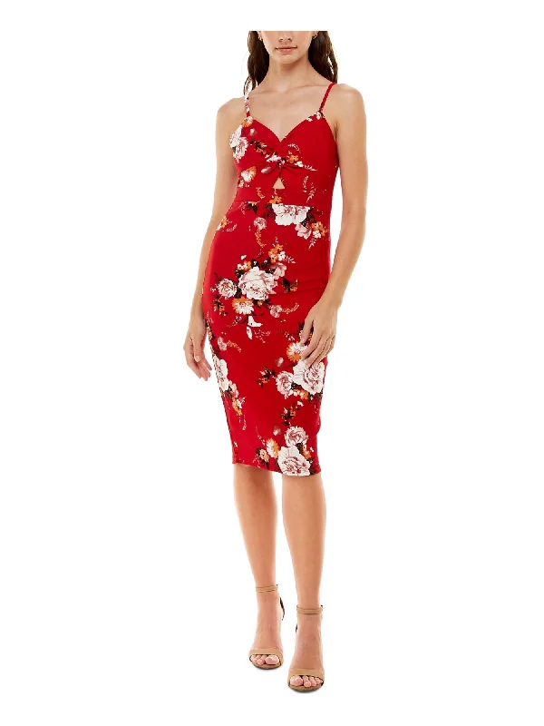 Unbeatable Prices ALMOST FAMOUS Womens Red Stretch Twist Front Jersey-knit Peekaboo-keyhole Floral Spaghetti Strap Sweetheart Neckline Knee Length Party Body Con Dress Unbeatable Prices ALMOST FAMOUS Womens Red Stretch Twist Front Jersey-knit Peekaboo-keyhole Floral Spaghetti Strap Sweetheart Neckline Knee Length Party Body Con Dress