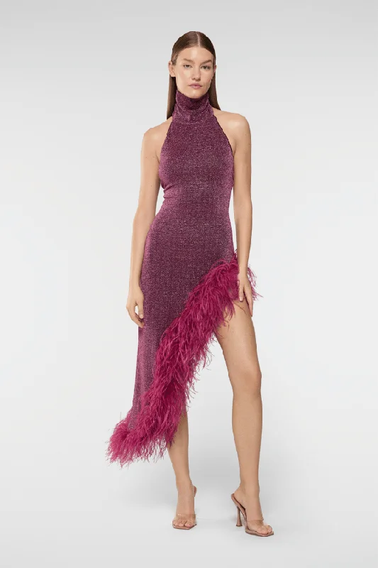 Savings Bonanza Lumiere Plumage Turtleneck Dress Aubergine