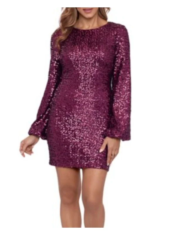 Year-End Sale BETSY & ADAM Womens Burgundy Sequined Zippered Back Keyhole Lined Balloon Sleeve Round Neck Above The Knee Cocktail Sheath Dress Year-End Sale BETSY & ADAM Womens Burgundy Sequined Zippered Back Keyhole Lined Balloon Sleeve Round Neck Above The Knee Cocktail Sheath Dress
