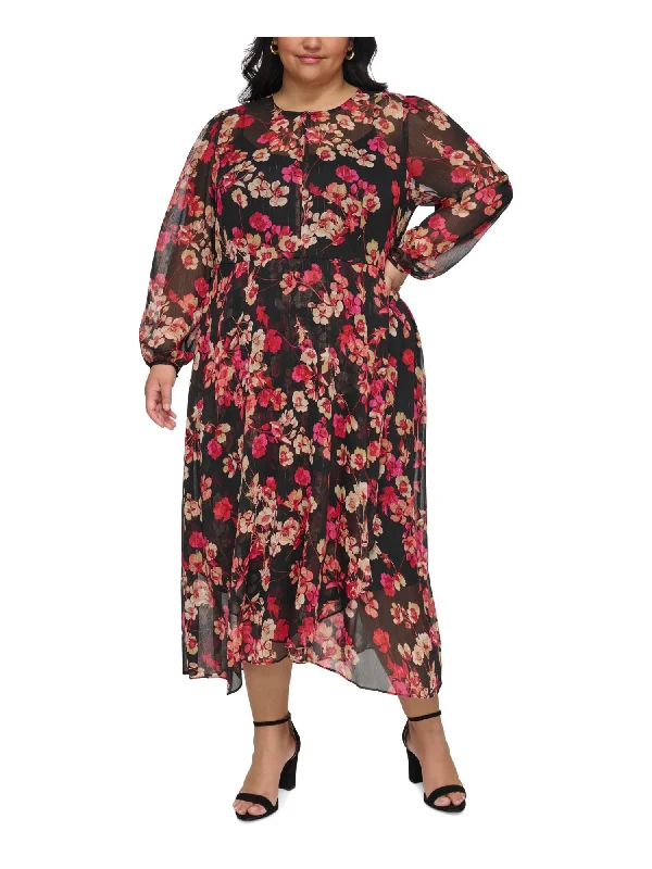 Today’s Deal TOMMY HILFIGER Womens Black Zippered Lined Faux-wrap Skirt Floral Long Sleeve Keyhole Tea-Length Wear To Work Fit + Flare Dress Today’s Deal TOMMY HILFIGER Womens Black Zippered Lined Faux-wrap Skirt Floral Long Sleeve Keyhole Tea-Length Wear To Work Fit + Flare Dress