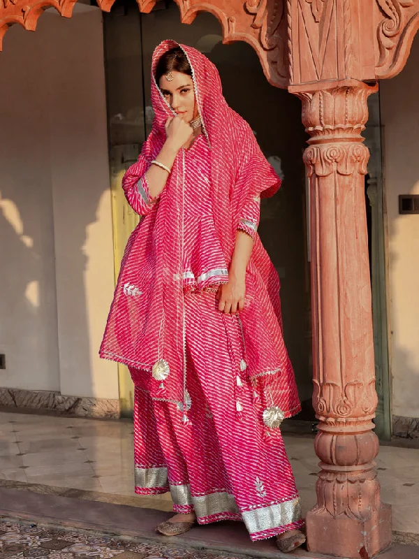 Fantastic Offers Women Pink Lehriya lehenga dupatta set