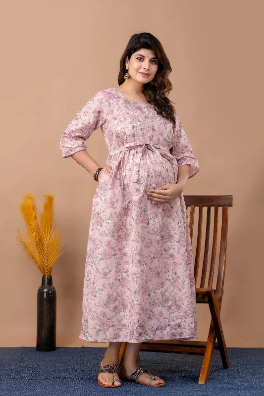 Special Price Pink Printed Maternity Dress For Women