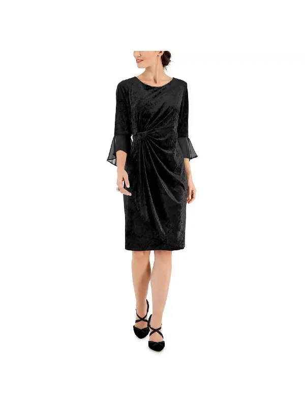 Super Sale CONNECTED APPAREL Womens Black Pleated Draped Skirt Flounce Cuffs 3/4 Sleeve Jewel Neck Knee Length Party Sheath Dress Super Sale CONNECTED APPAREL Womens Black Pleated Draped Skirt Flounce Cuffs 3/4 Sleeve Jewel Neck Knee Length Party Sheath Dress