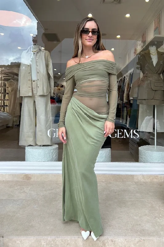 Mega Sale Yasmin Off Shoulder Maxi Dress Pistachio