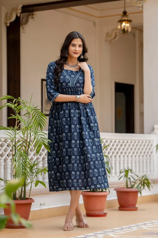 Great Deals Women Navy Blue Ethnic Printed Flared Dress