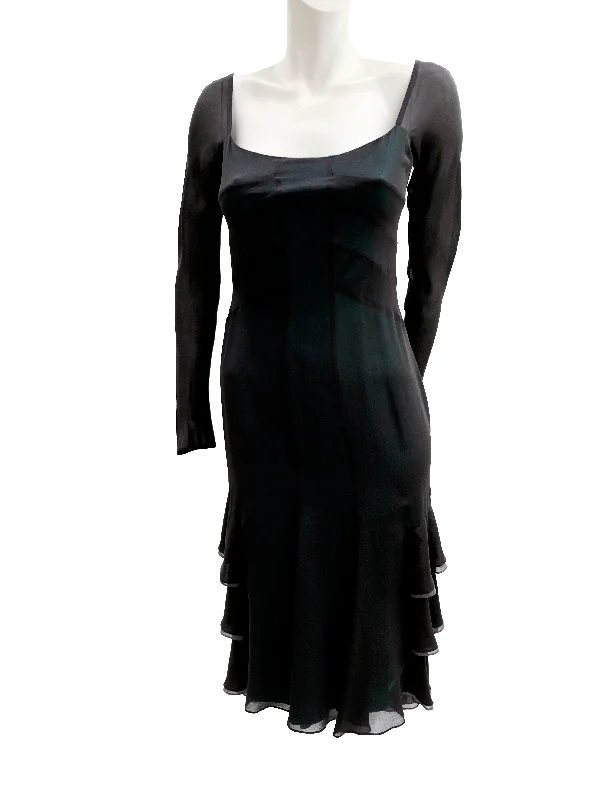 Best Deals Amanda Wakeley Black Chiffon Dress with Ruffle Skirt, UK10
