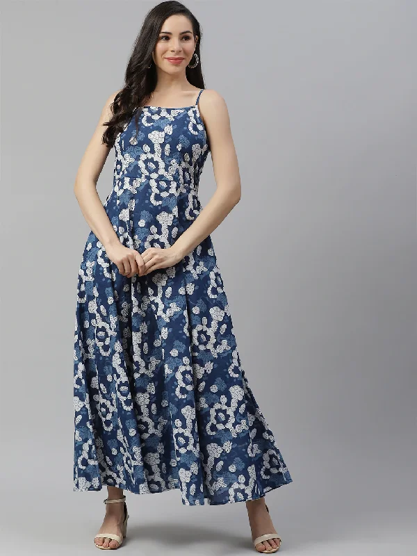 Price Blitz Indigo Print Cotton Long Dress