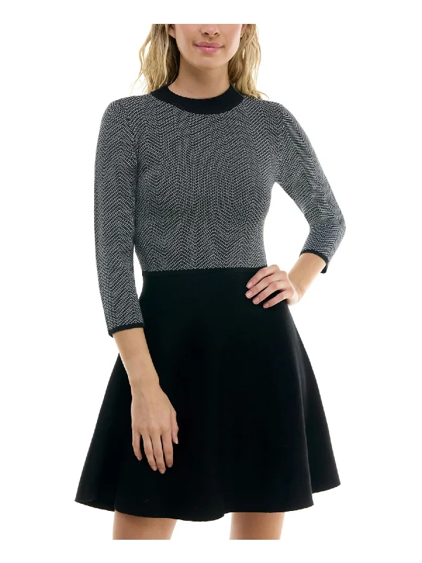 Holiday Sale BCX DRESS Womens Black 3/4 Sleeve Mock Neck Above The Knee Sweater Dress Holiday Sale BCX DRESS Womens Black 3/4 Sleeve Mock Neck Above The Knee Sweater Dress