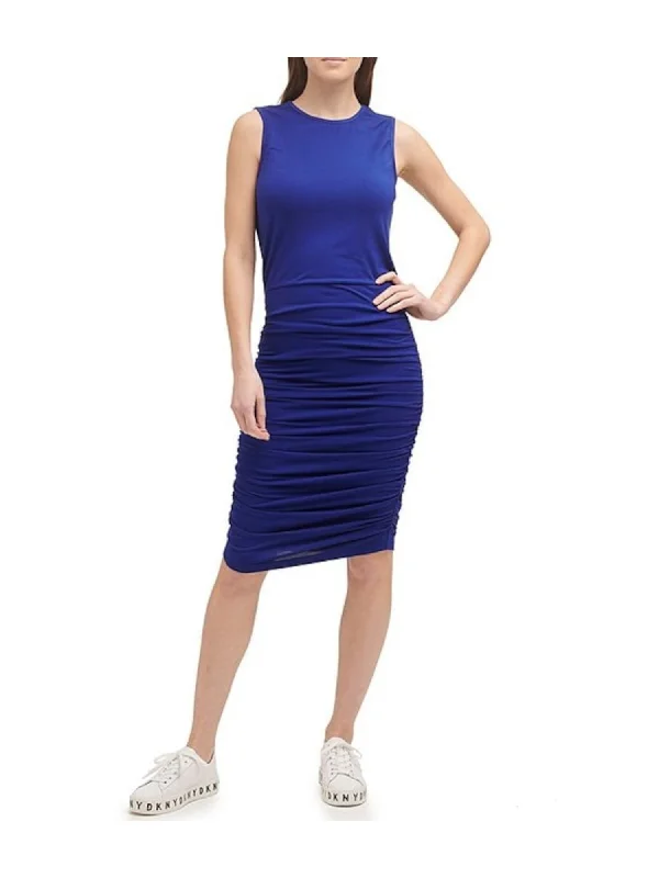 Mega Sale DKNY Womens Navy Stretch Ruched Fitted Jersey-knit Pull Over Unlined Sleeveless Jewel Neck Above The Knee Blouson Dress Mega Sale DKNY Womens Navy Stretch Ruched Fitted Jersey-knit Pull Over Unlined Sleeveless Jewel Neck Above The Knee Blouson Dress
