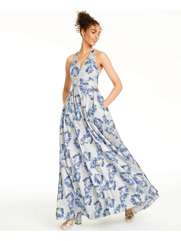 New Markdowns SPEECHLESS Womens Blue Floral Sleeveless V Neck Full-Length Formal Fit + Flare Dress New Markdowns SPEECHLESS Womens Blue Floral Sleeveless V Neck Full-Length Formal Fit + Flare Dress