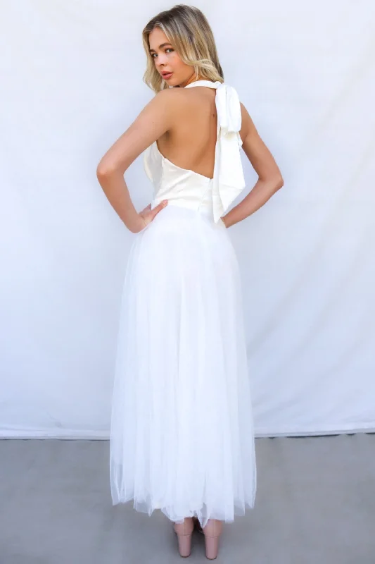 Limited Quantity Jovanni Tulle Midi - White