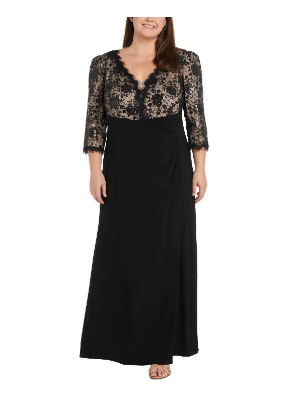Reduced Prices R&M RICHARDS WOMAN Womens Black Zippered Pleated Empire Waist Faux-wrap Skirt 3/4 Sleeve V Neck Full-Length Formal Gown Dress Reduced Prices R&M RICHARDS WOMAN Womens Black Zippered Pleated Empire Waist Faux-wrap Skirt 3/4 Sleeve V Neck Full-Length Formal Gown Dress