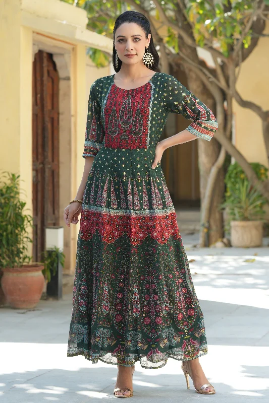 Price Rollback Women Jade Green Georgette Printed Dress
