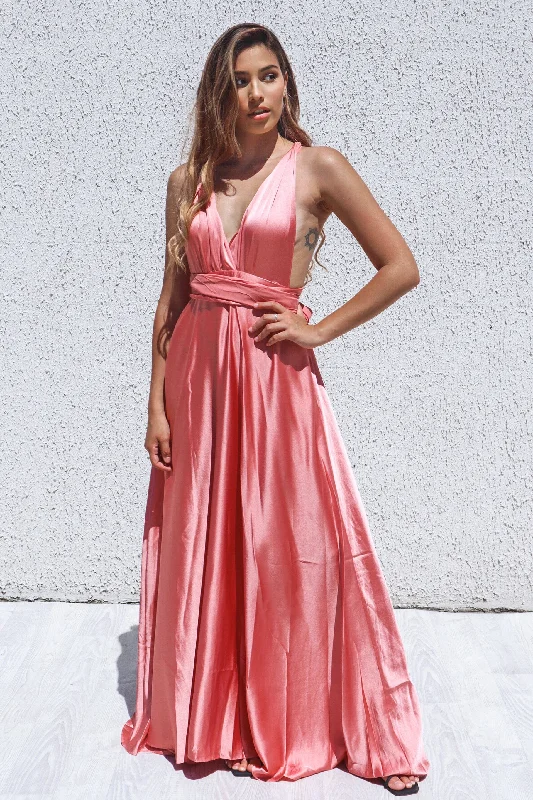 Deal Zone Pandora Multiway Gown - Rose Pink Satin