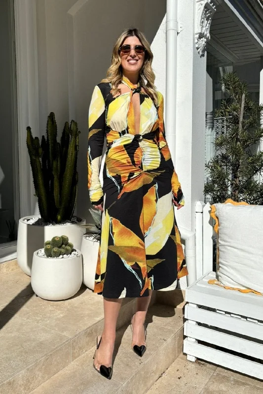 Limited Time Offer Petals Of Paradise Long Sleeve Midi Dress Print