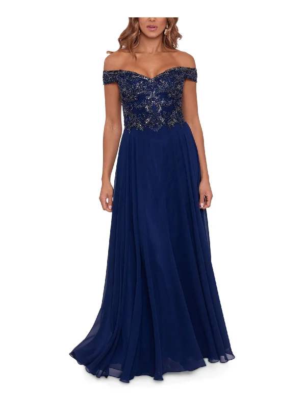 Stock Up and Save XSCAPE Womens Navy Embellished Lined Zippered Bodice Boning Cap Sleeve Off Shoulder Full-Length Evening Gown Dress Stock Up and Save XSCAPE Womens Navy Embellished Lined Zippered Bodice Boning Cap Sleeve Off Shoulder Full-Length Evening Gown Dress
