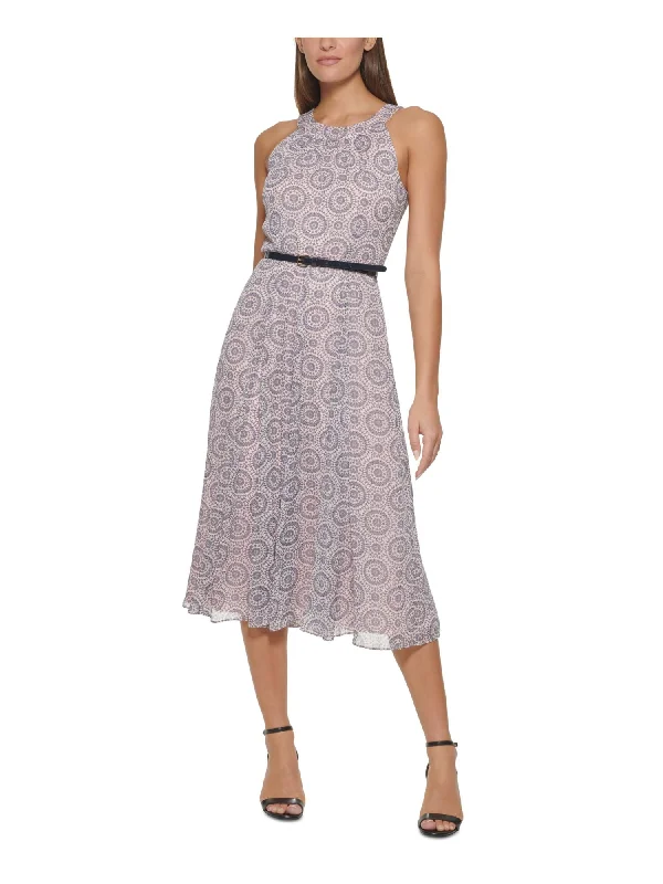 Referral Discount TOMMY HILFIGER Womens Pink Zippered Belted Lined Printed Sleeveless Halter Midi Wear To Work Fit + Flare Dress Referral Discount TOMMY HILFIGER Womens Pink Zippered Belted Lined Printed Sleeveless Halter Midi Wear To Work Fit + Flare Dress