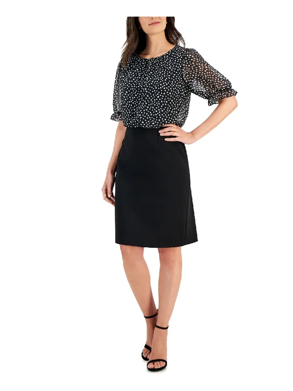 Daily Specials CONNECTED APPAREL Womens Black Slitted Keyhole Back Pouf Sleeve Round Neck Above The Knee Wear To Work Sheath Dress Daily Specials CONNECTED APPAREL Womens Black Slitted Keyhole Back Pouf Sleeve Round Neck Above The Knee Wear To Work Sheath Dress