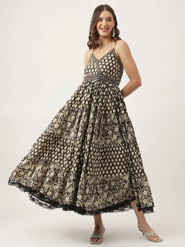 Don't Wait Floral Printed Cotton Empire Ethnic Dress