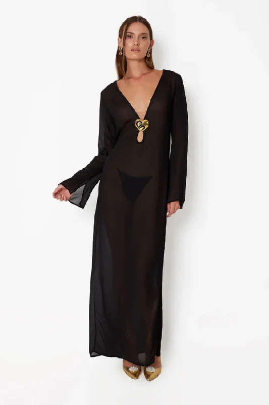 The Best Prices Hotline Heart Maxi Dress Black
