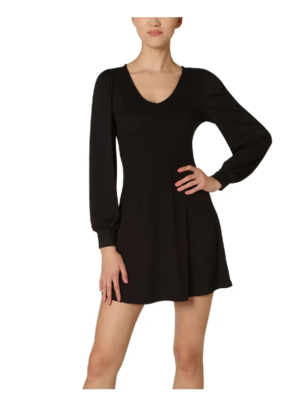 Lowest Price ULTRA FLIRT Womens Black Long Sleeve Scoop Neck Short Sheath Dress