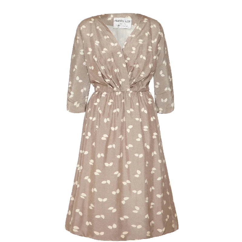 Warehouse Sale Frederick Starke 1950s Grey Printed Silk Dress