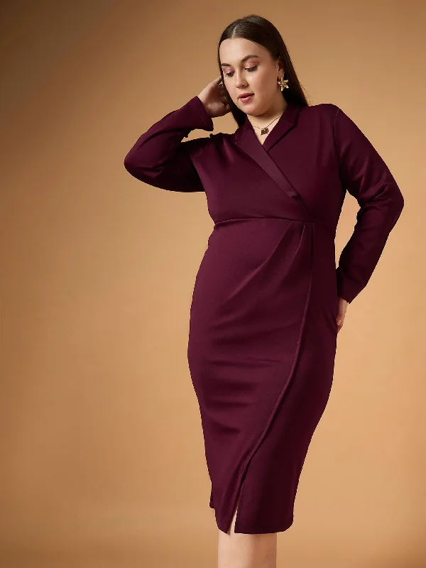 Buy More, Save More Women Burgundy Full Sleeves Midi Dress