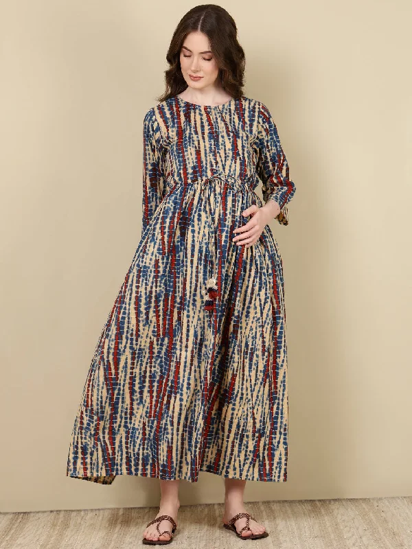 Hurry In Women Multi Printed Flared Maternity Dress