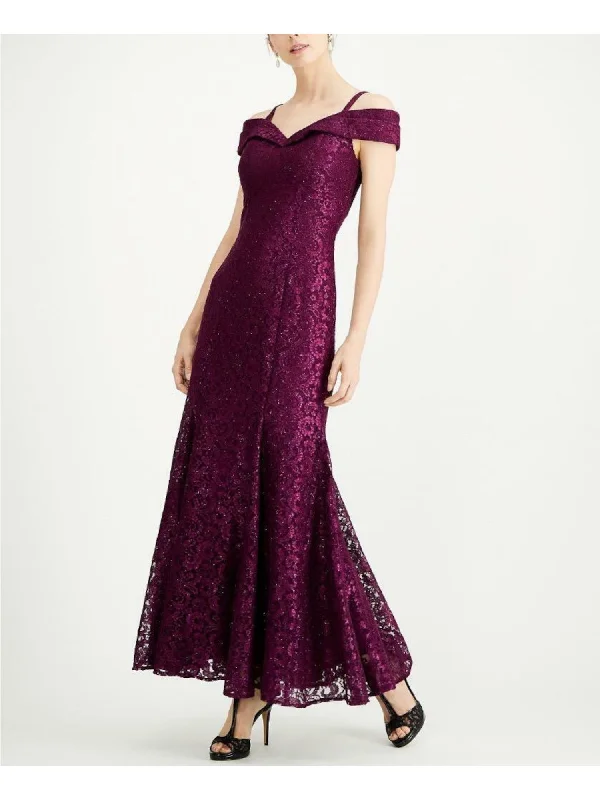 Best Seller R&M RICHARDS Womens Burgundy Lace Glitter Sleeveless Off Shoulder Maxi Formal Mermaid Dress Best Seller R&M RICHARDS Womens Burgundy Lace Glitter Sleeveless Off Shoulder Maxi Formal Mermaid Dress